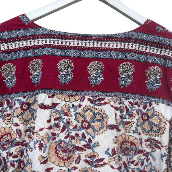 Vermont Country Store Womens Top Plus Size 1X Red Boho India Print 3/4 Sleeve - Picture 6 of 8
